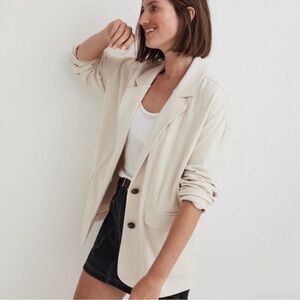 Madewell Rumpled Terry Cotton Oversized Beige Blazer Single Breasted Academia